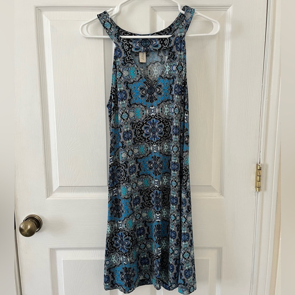 Allison Joy Blue and Black Patterned Sleeveless Dress